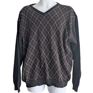 Vintages Weir Golf Men's Large Black Argyle‎ V Neck Knit Long Sleeve Sweater